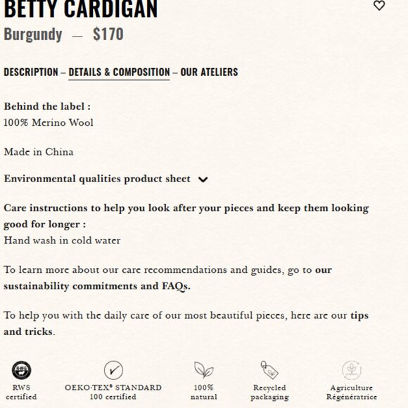 Sezane Betty Cardigan Gold / Burgundy - Size XL - Picture 3 of 6